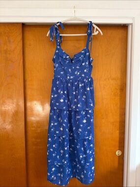 NWOT Crystal Doll Blue Floral Tie-Strap Midi Dress